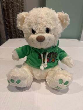 M&M's World Cream Teddy Bear in Green Hoodie
